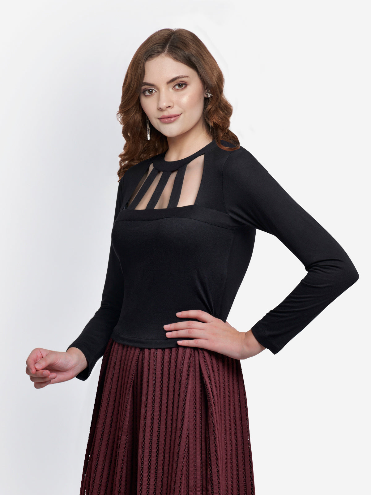Women Black Neck Cutout Top