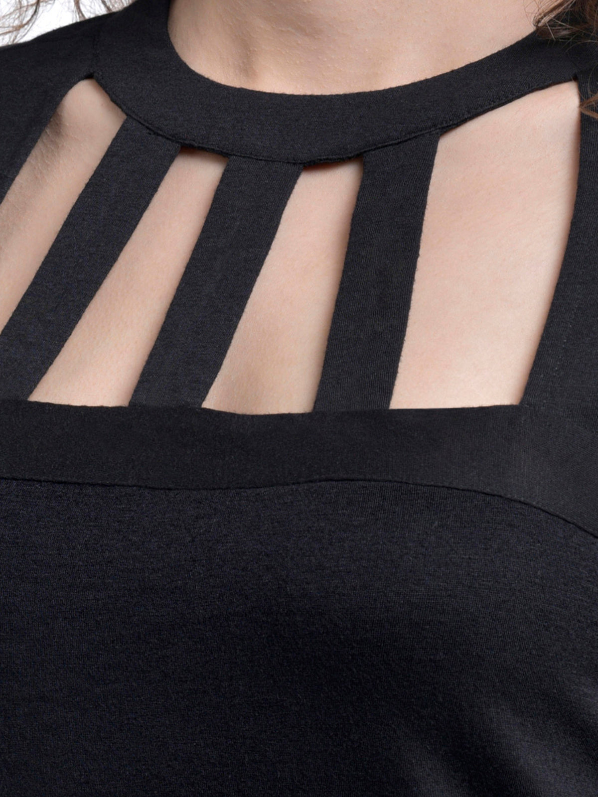 Women Black Neck Cutout Top