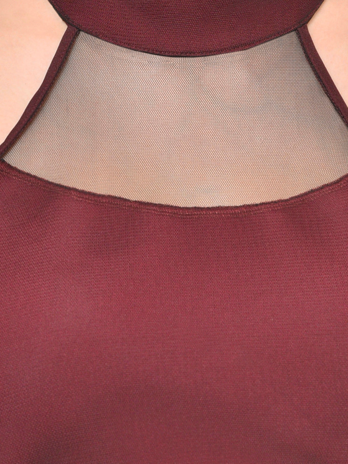 Women Maroon Bare Back Halter Neck Crop Top