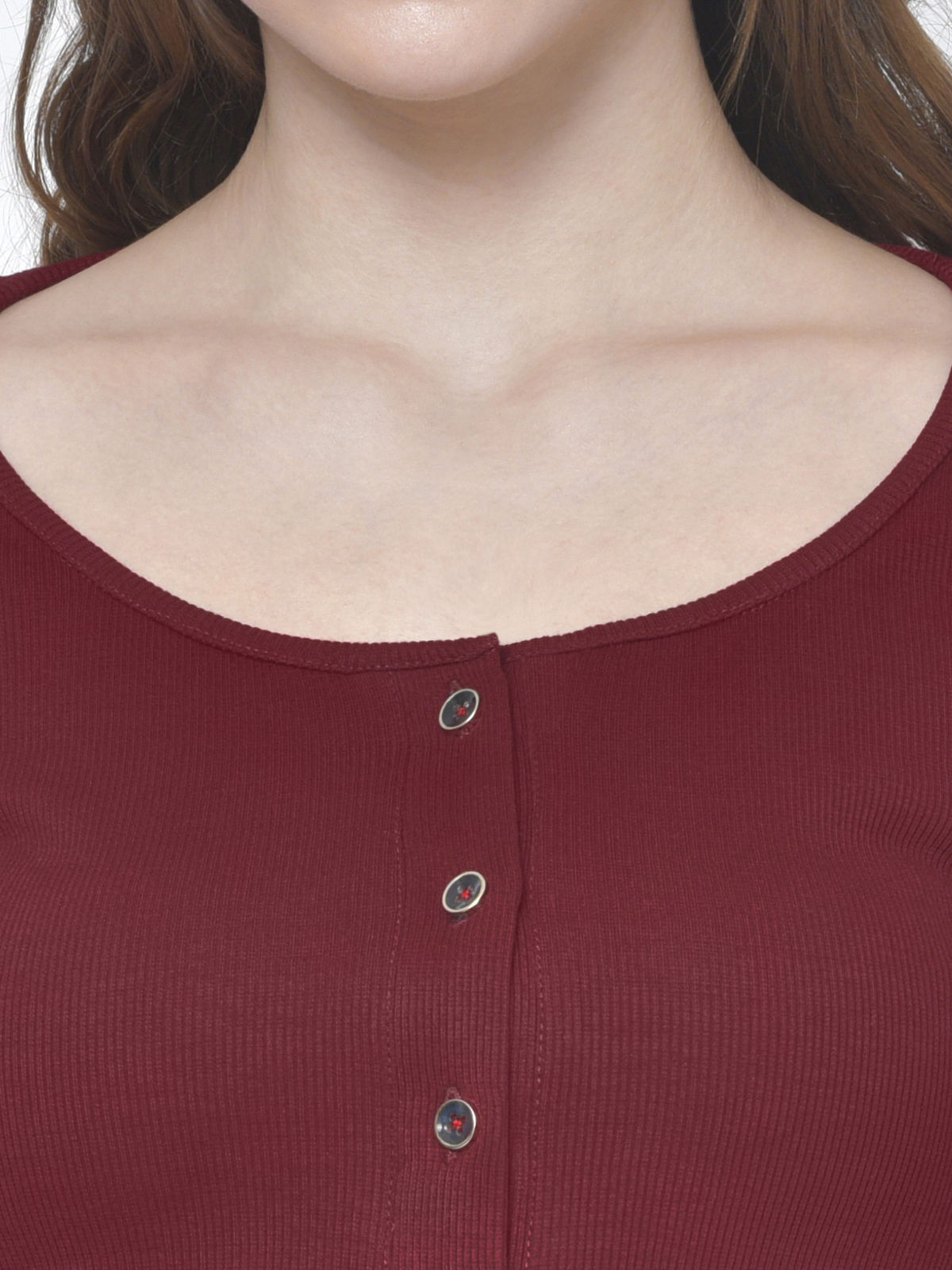 Women Maroon Rib Crop Top