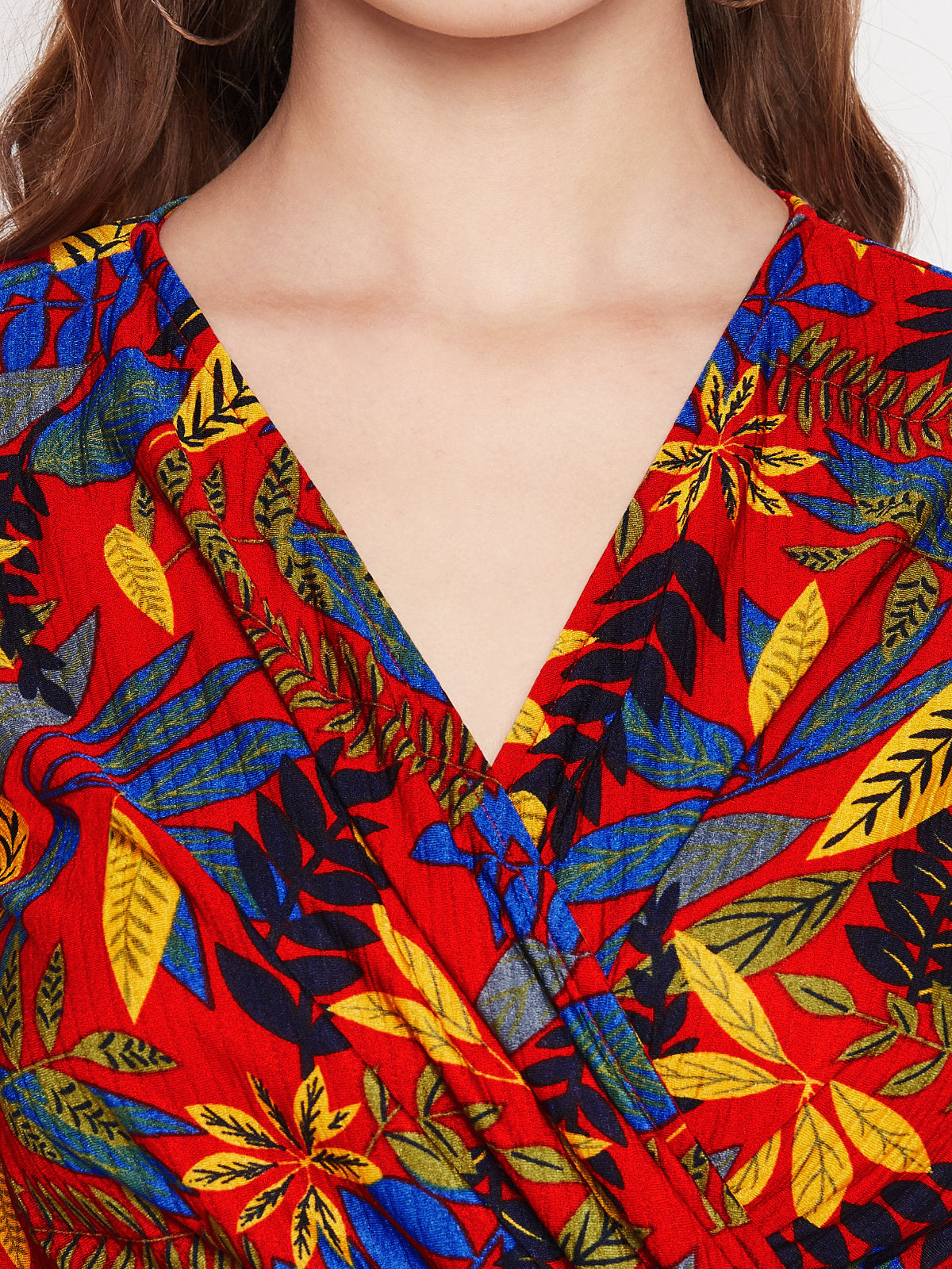 Women Red Printed Wrap Midi Dress