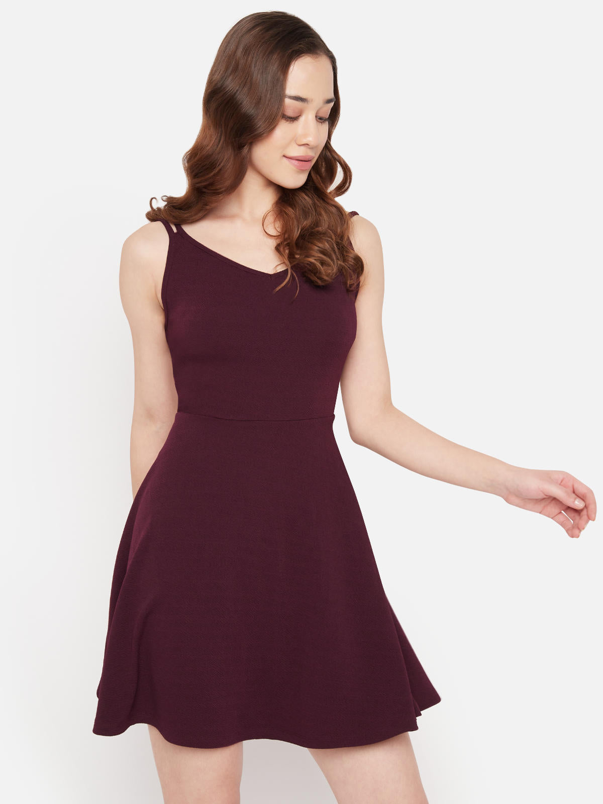 Women Wine Bare Back Mini Dress
