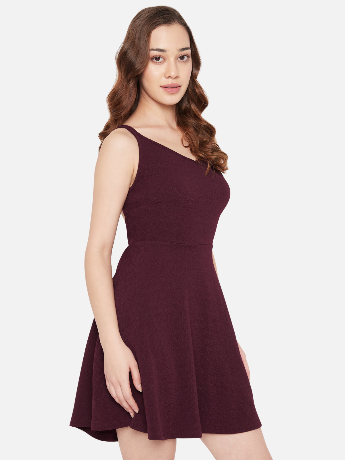 Women Wine Bare Back Mini Dress