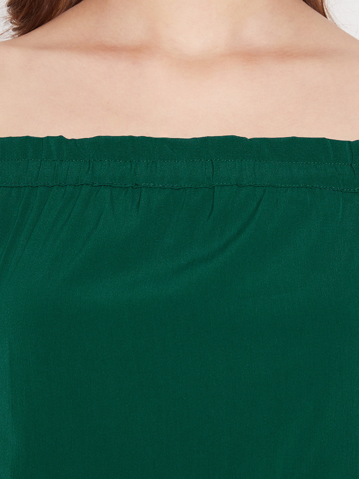 Women Green Off Shoulder Flounce Sleeve Top