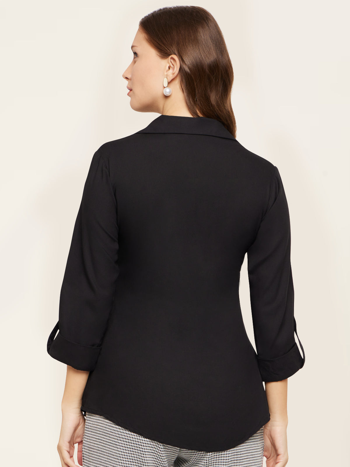Women Black Collar Rayon Tunic Top