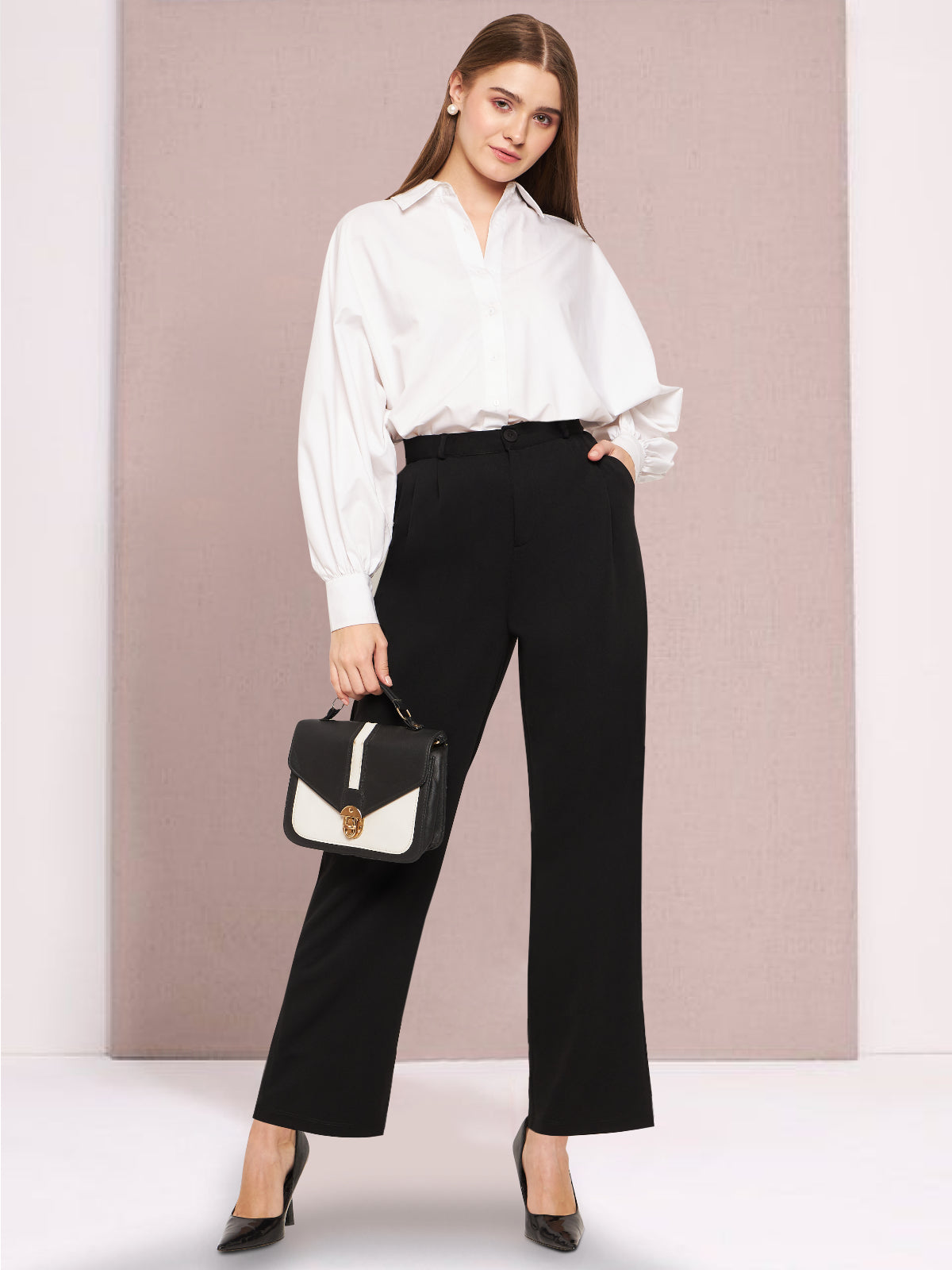 Women Black Front Pleat Trouser