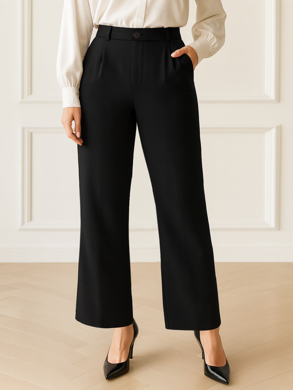Women Black Front Pleat Trouser