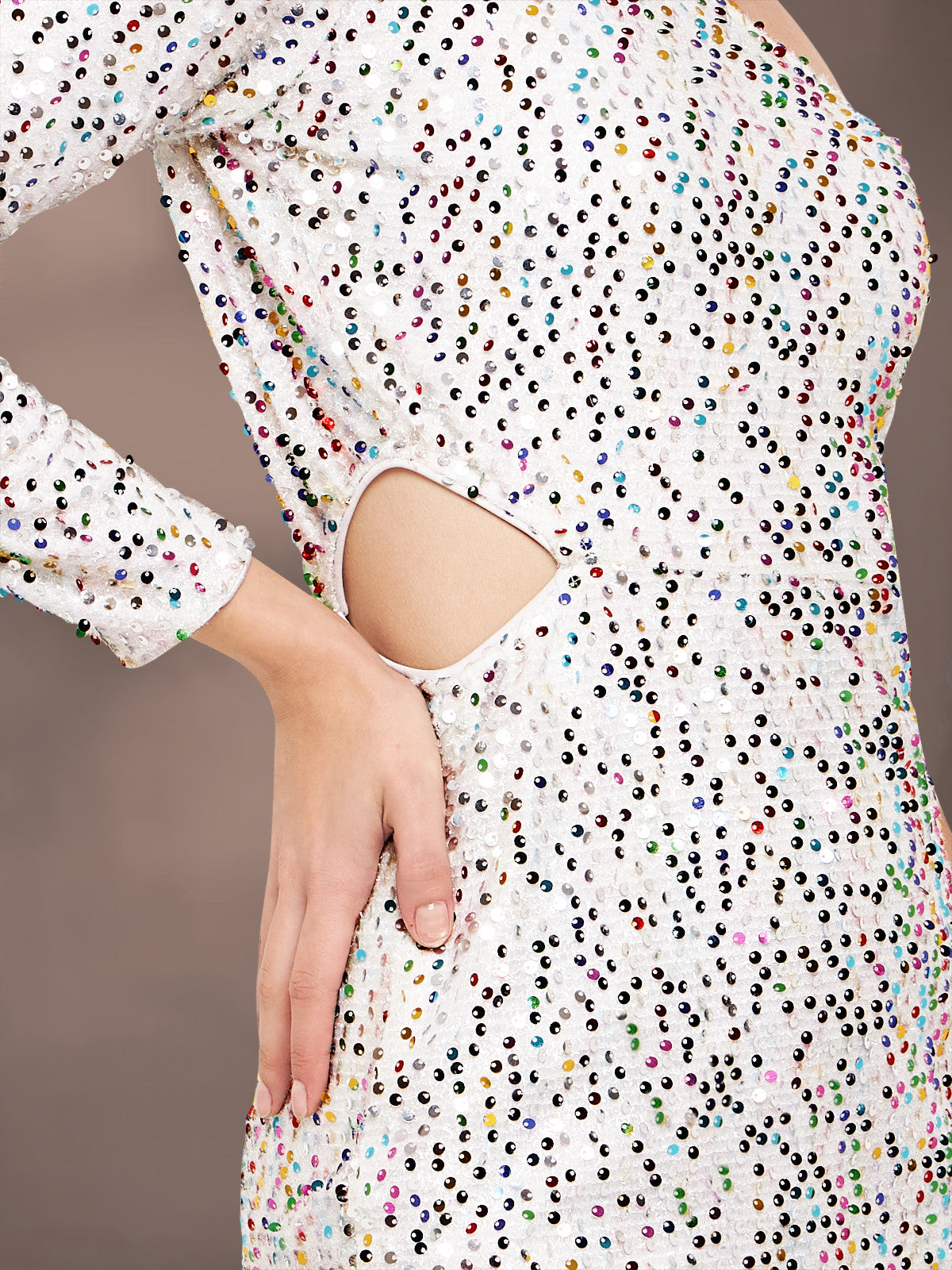 Women White Sequin Cutout One Shoulder Mini Dress