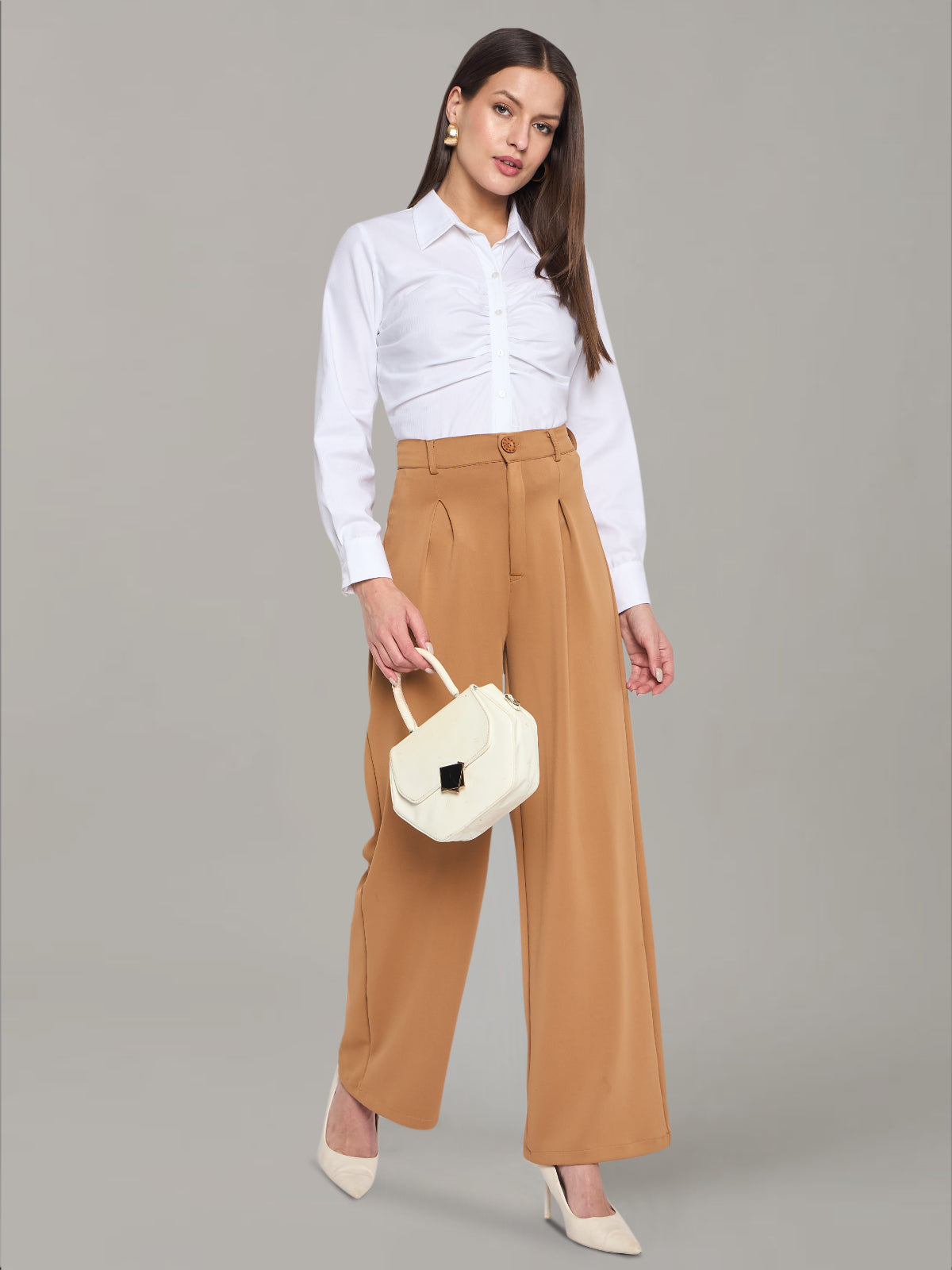 Women White Cotton Ruched Shirt