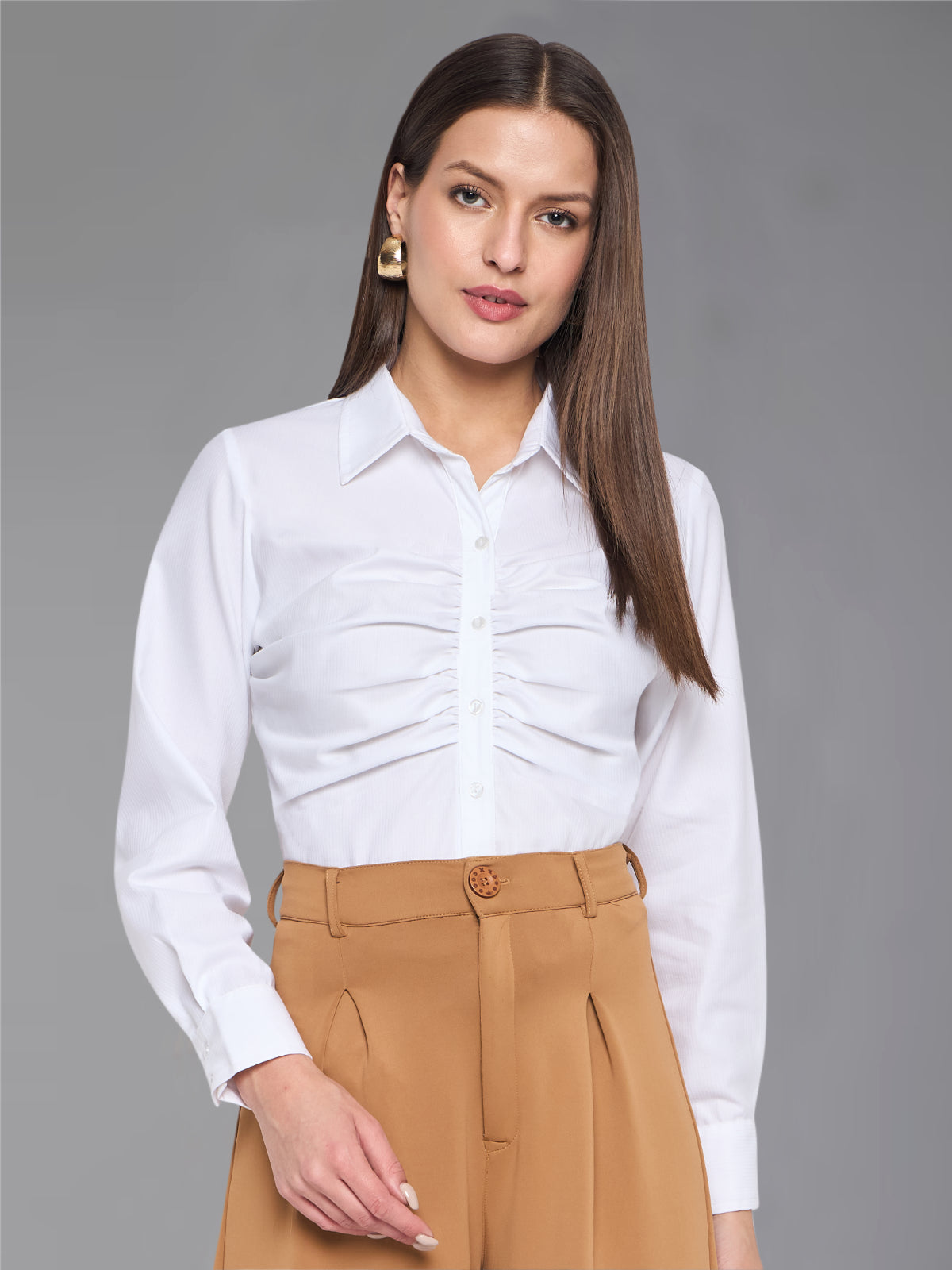 Women White Cotton Ruched Shirt