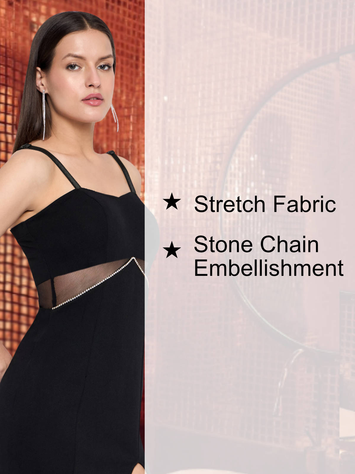 Women Black Chain Bodycon Short Dress