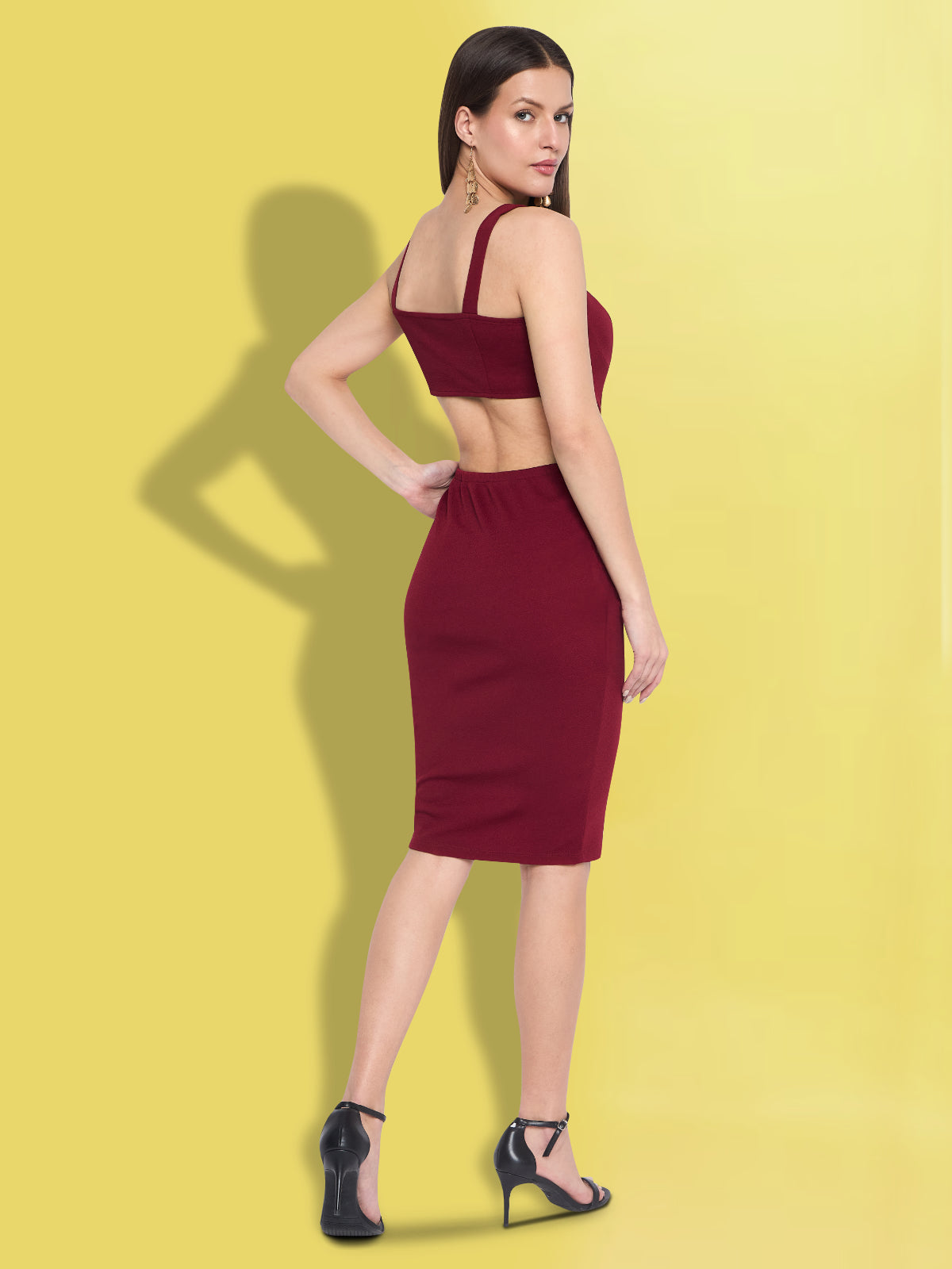 Women Maroon Cutout Corset Dress