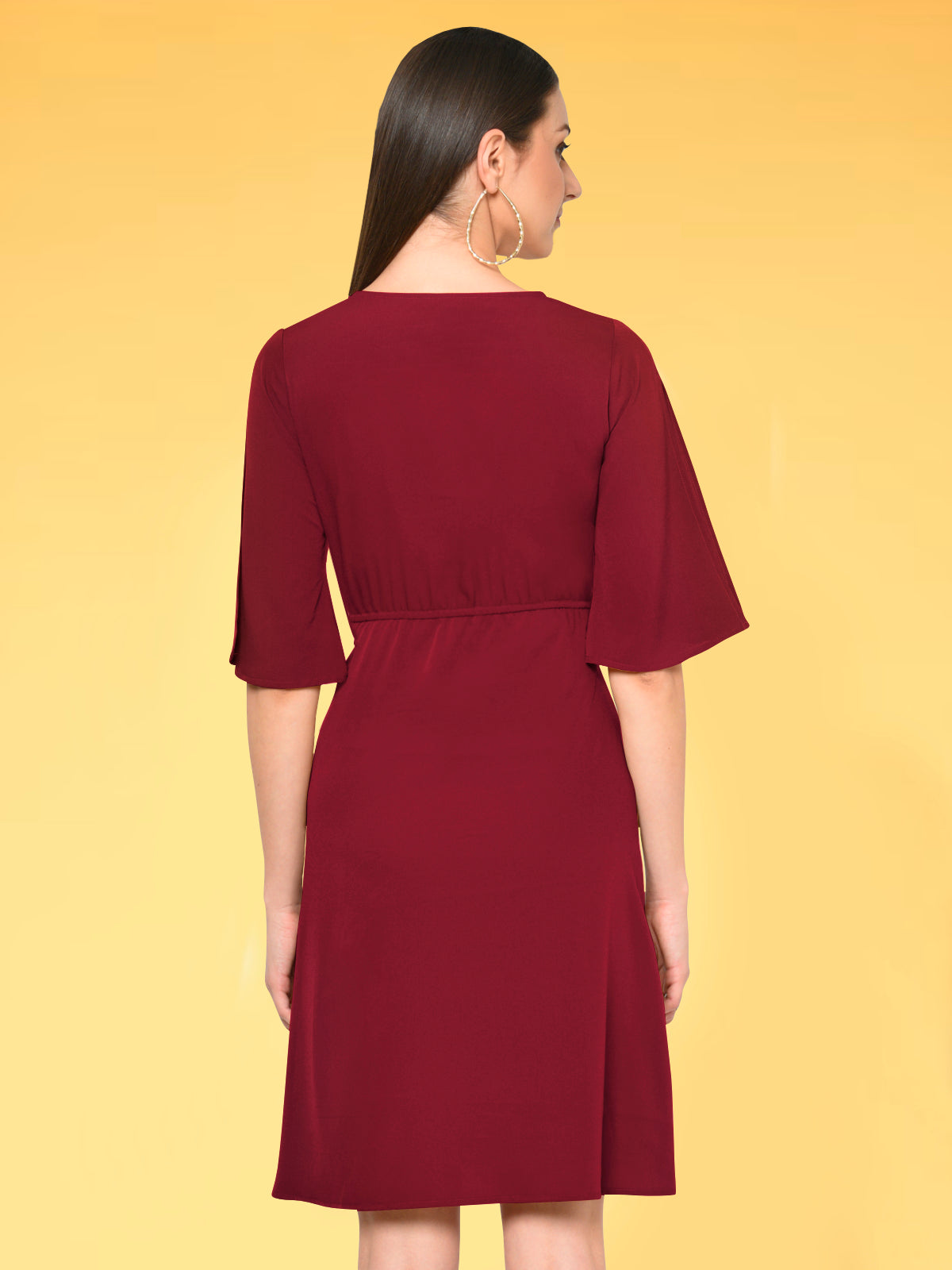 Women Maroon Tie Up Dress