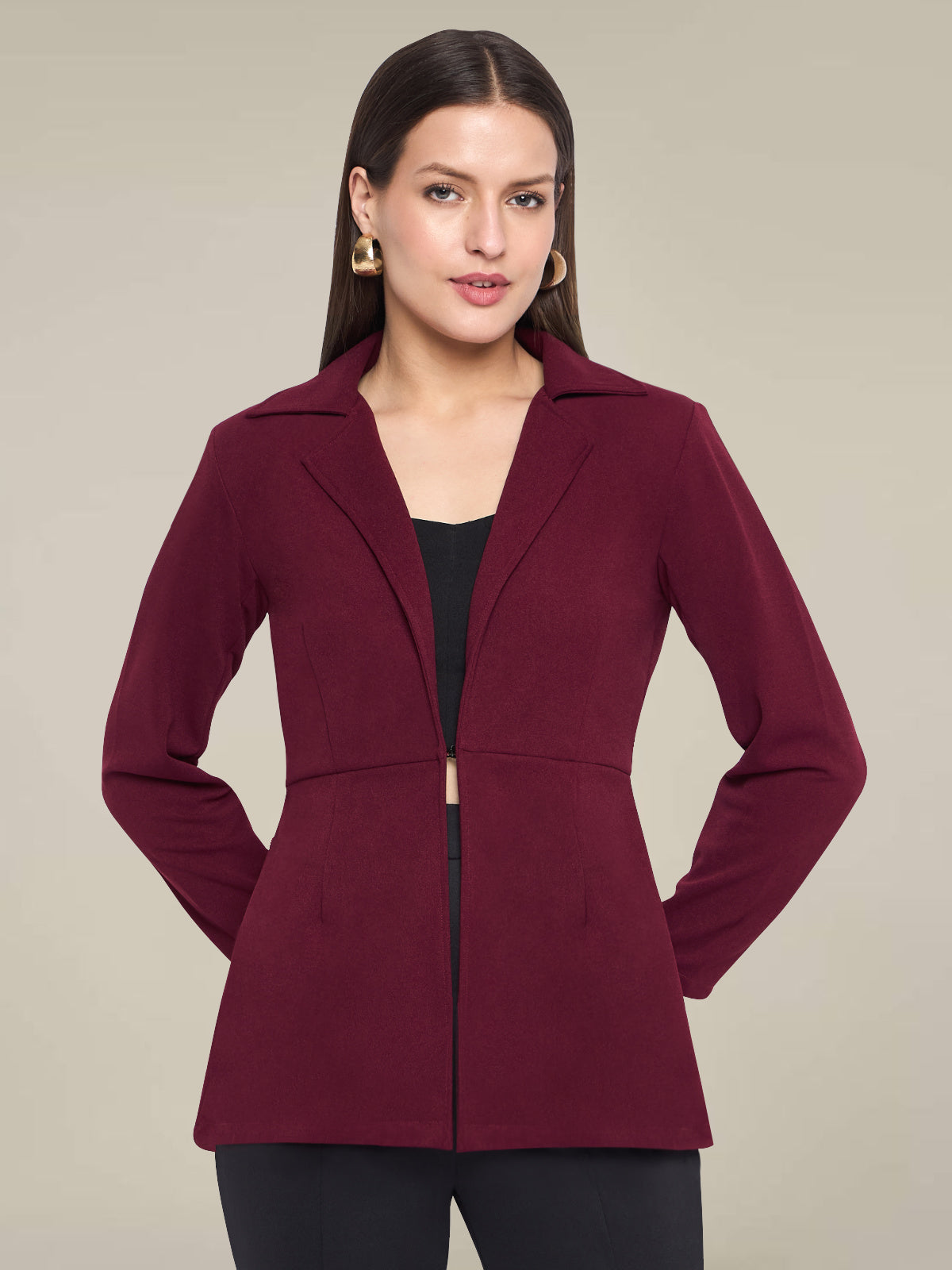 Women Red Tailored Fit Blazer