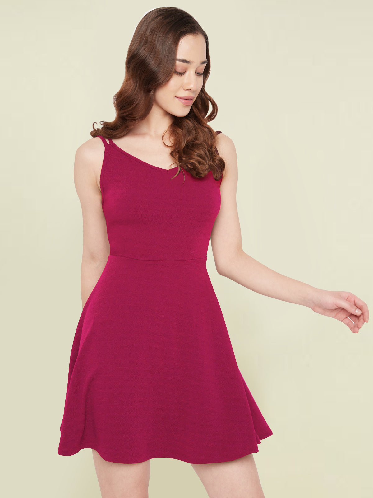 Women Fuchsia Pink Bare Back Mini Dress