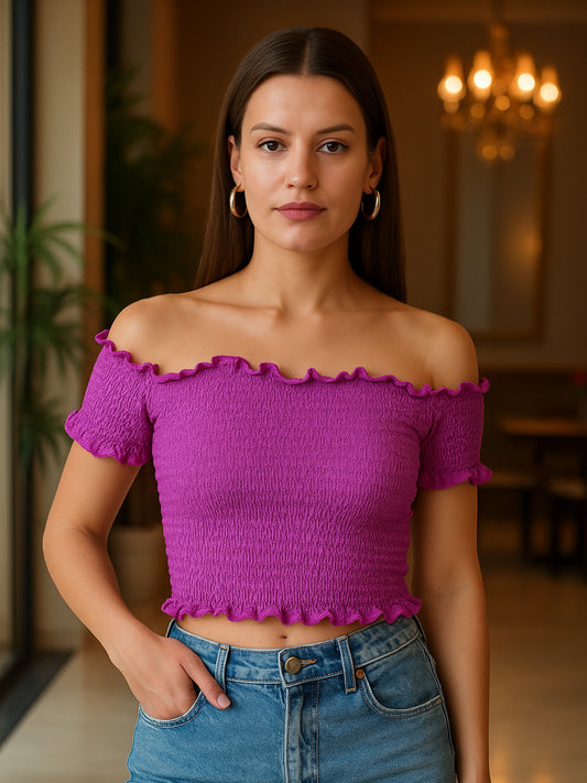 Women Purple Shimmer Crop Top