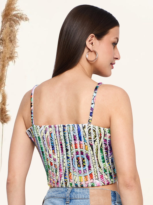 Women Blue Corset Crop Top