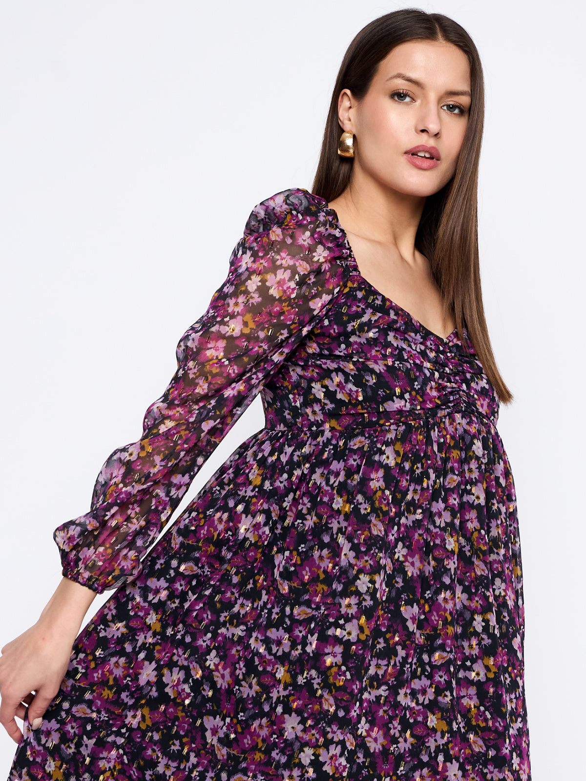 Women Purple Black Floral Dress