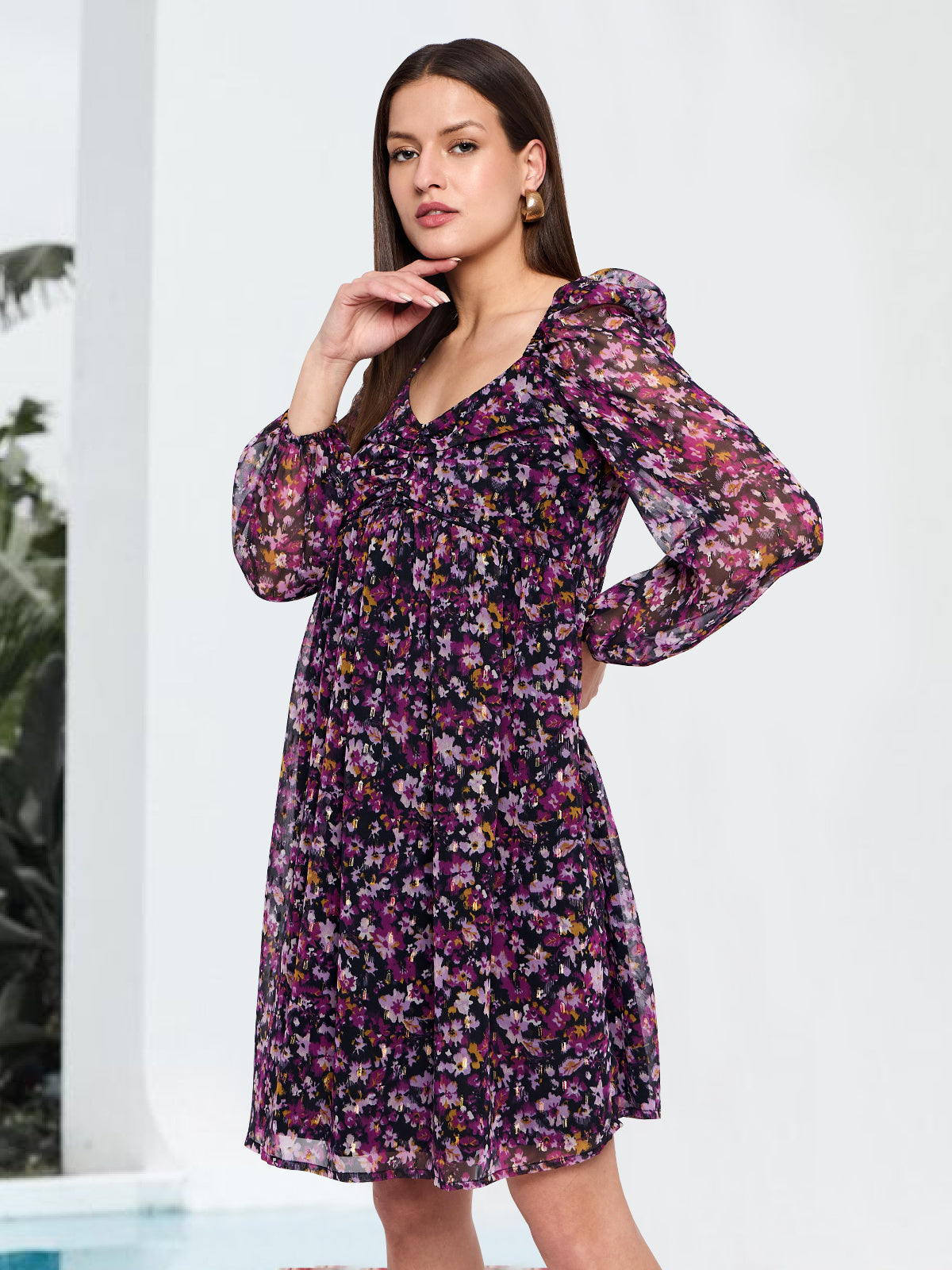 Women Purple Black Floral Dress