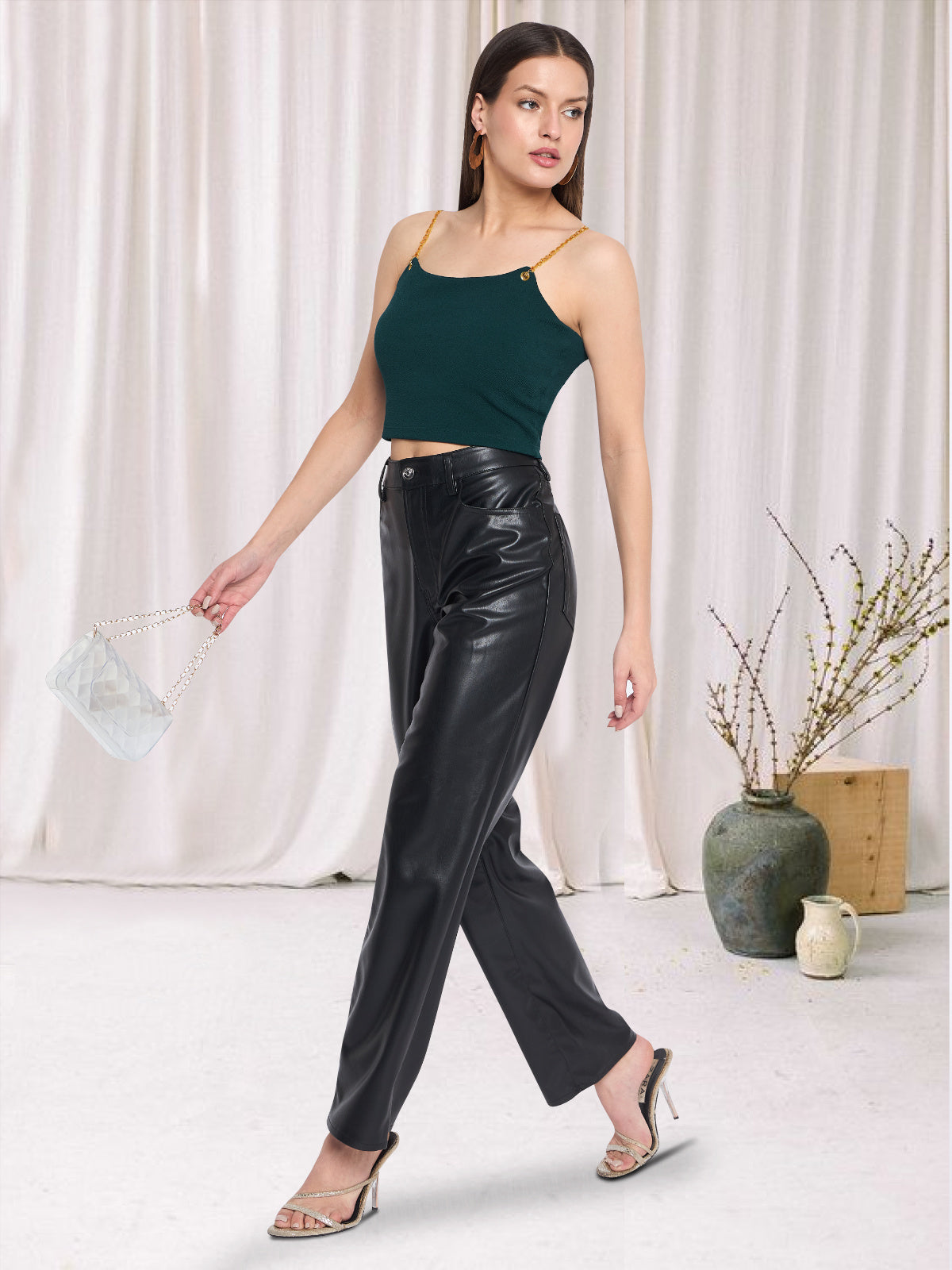 Women Green Eyelet Crop Top