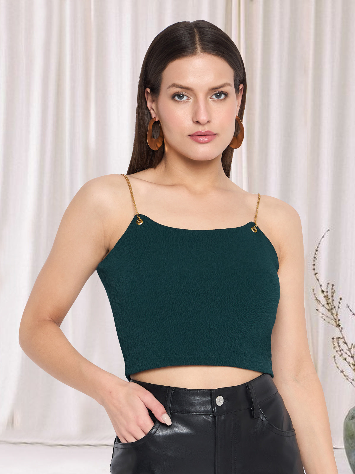 Women Green Eyelet Crop Top