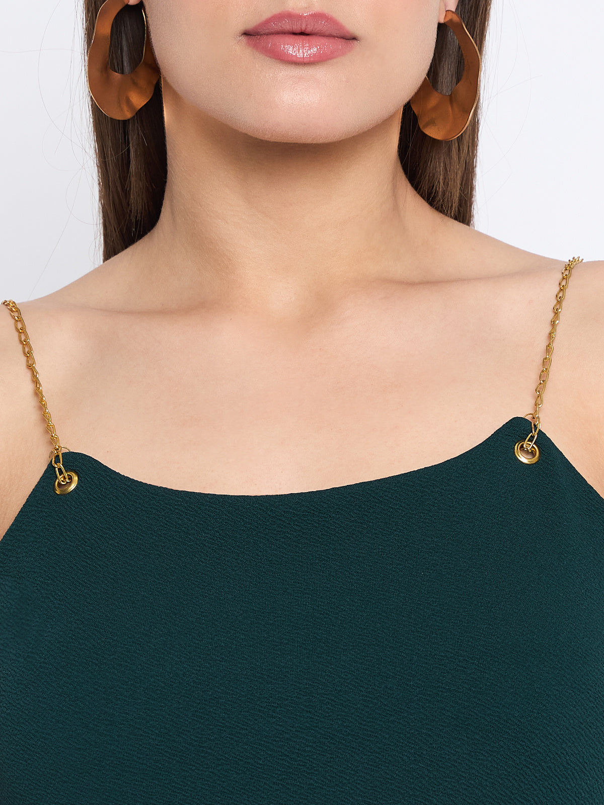 Women Green Eyelet Crop Top
