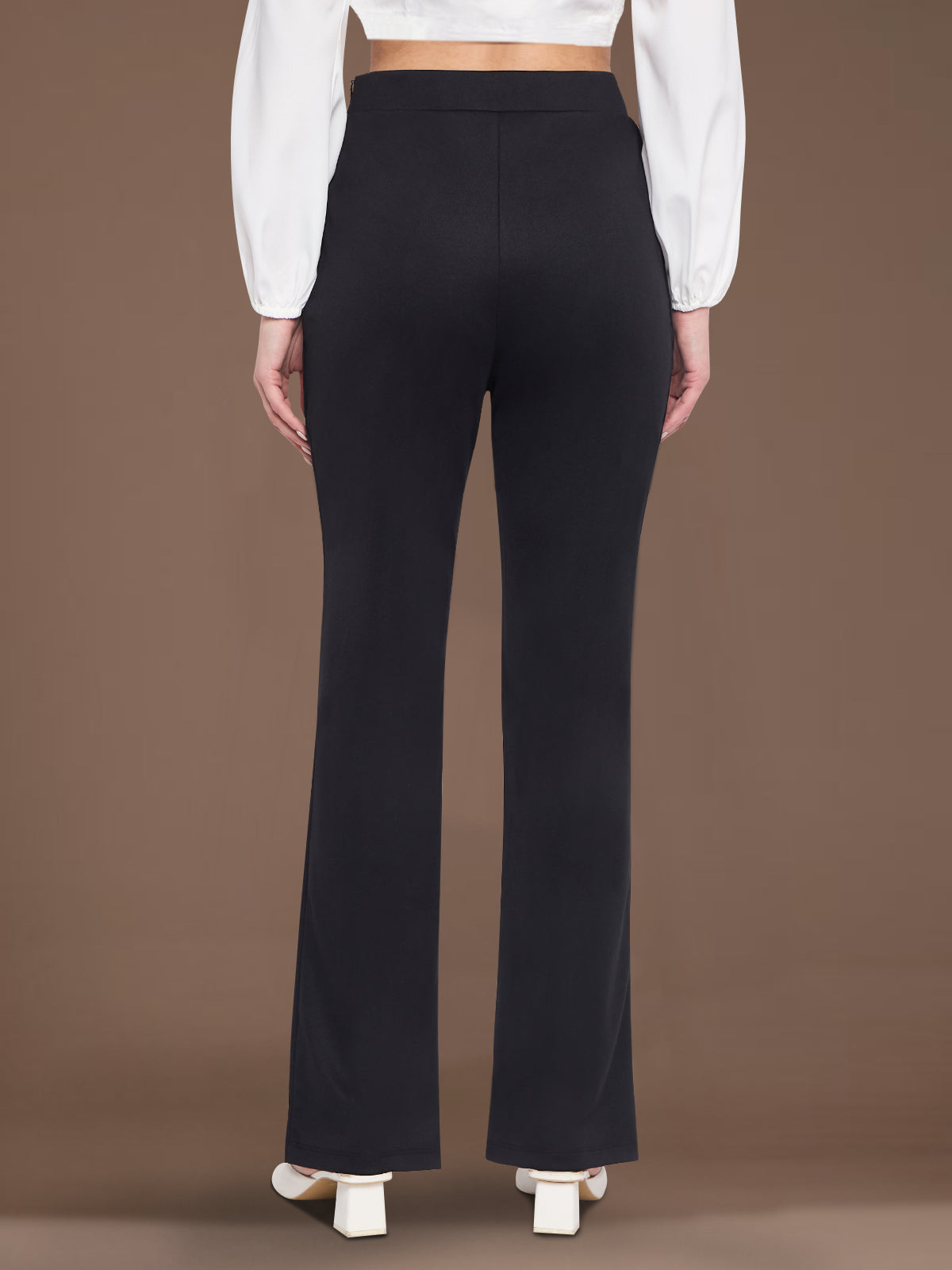 Women Black Slit Stretchable Trouser