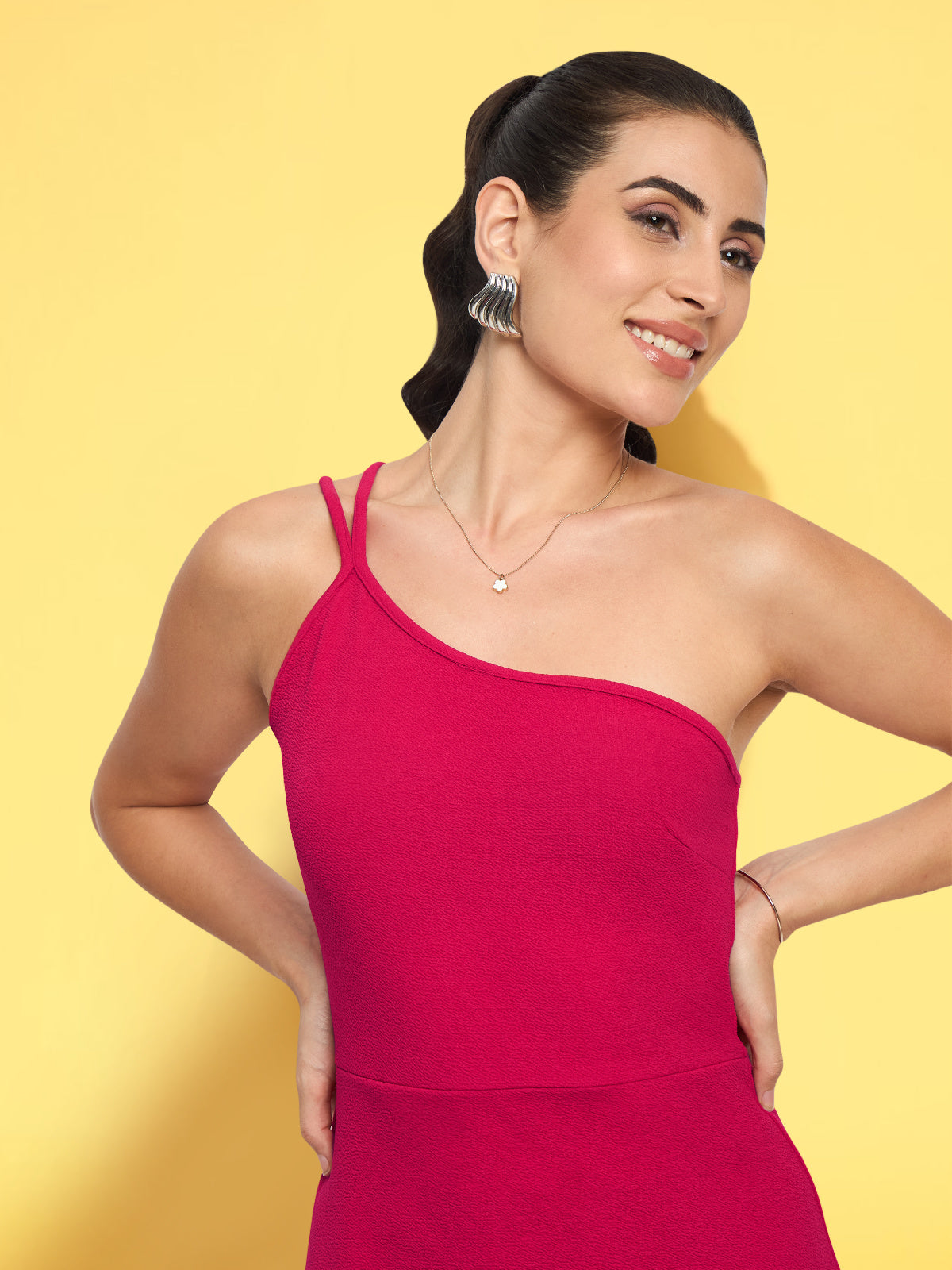 Women Fuchsia Double Strap Dress