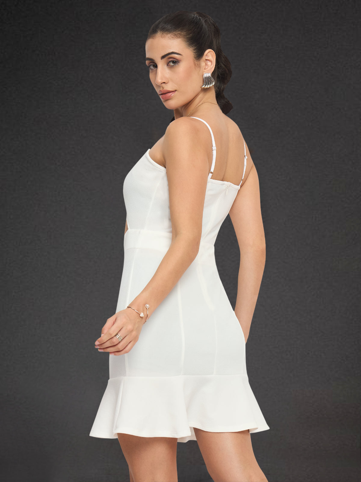 Women White Ruffle Dress