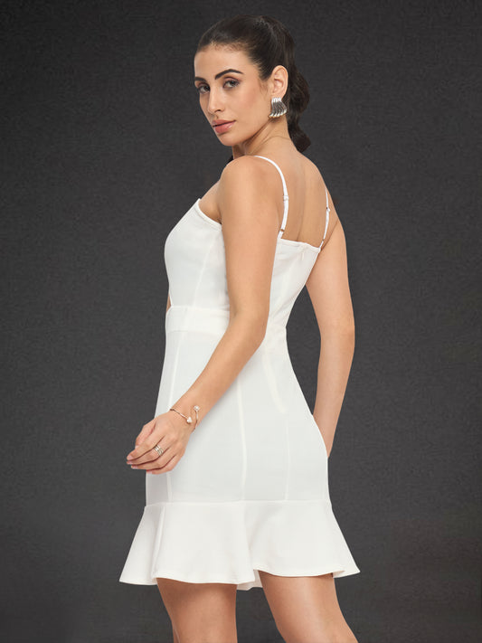 Women White Ruffle Dress