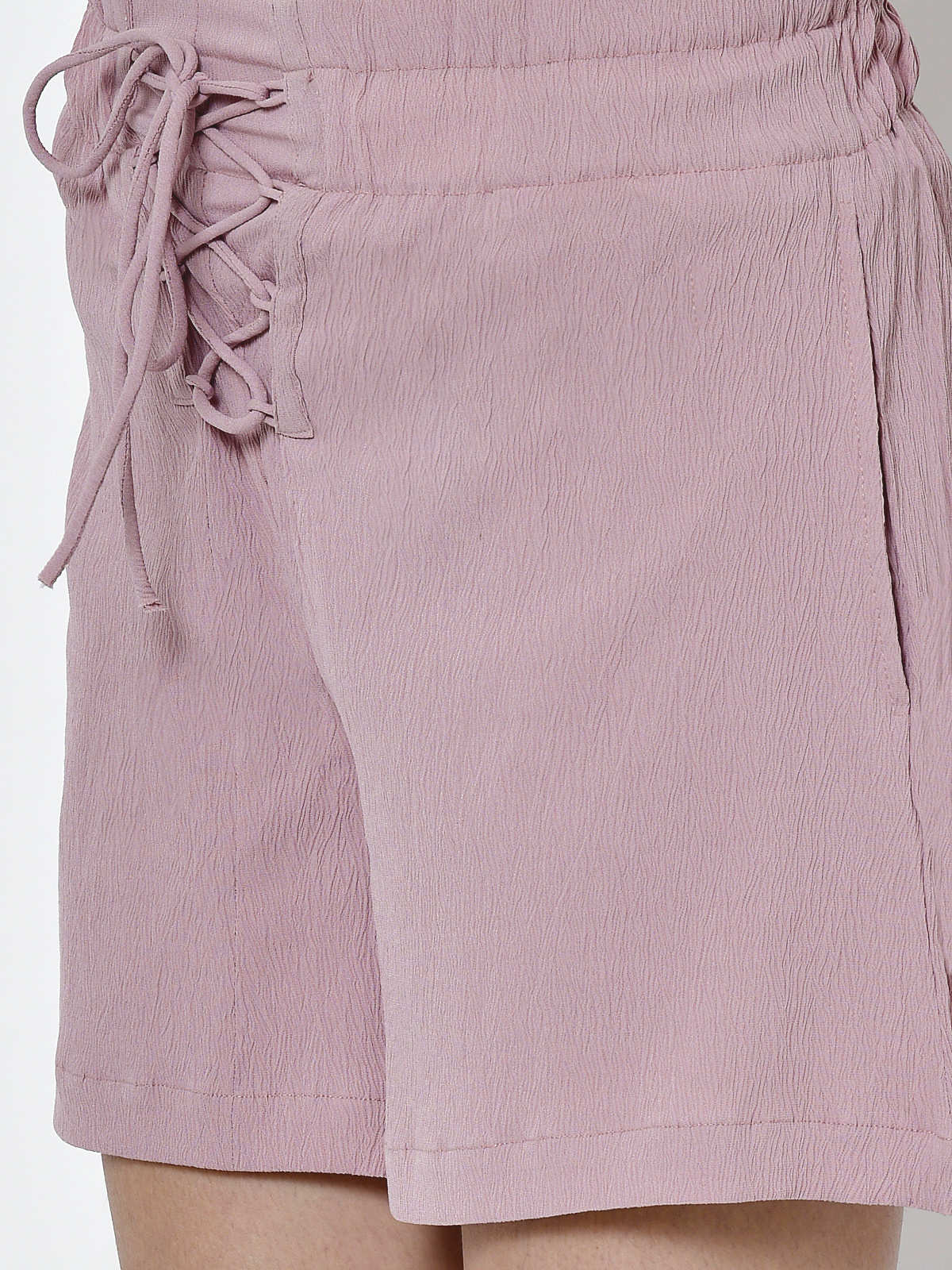 Women Rusty Pink Tie Up Shorts