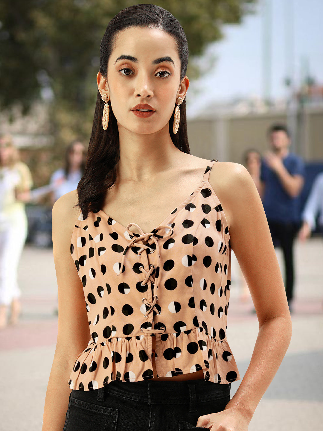 Women Peach Printed Rayon Crop Top