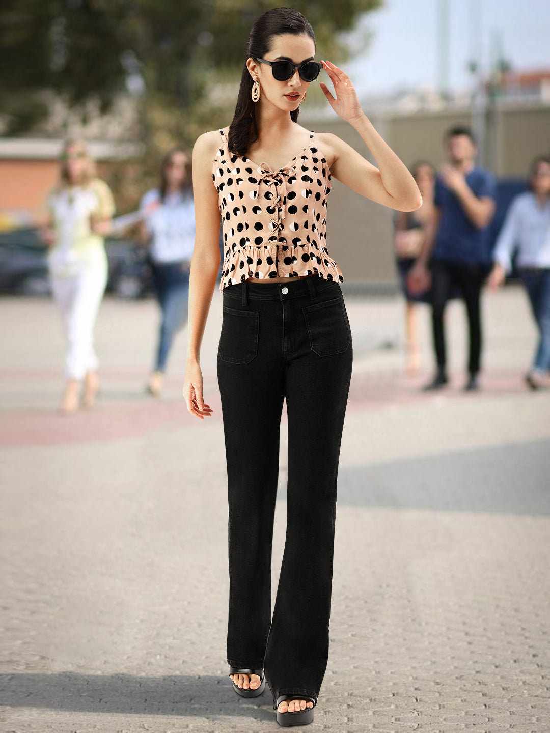 Women Peach Printed Rayon Crop Top