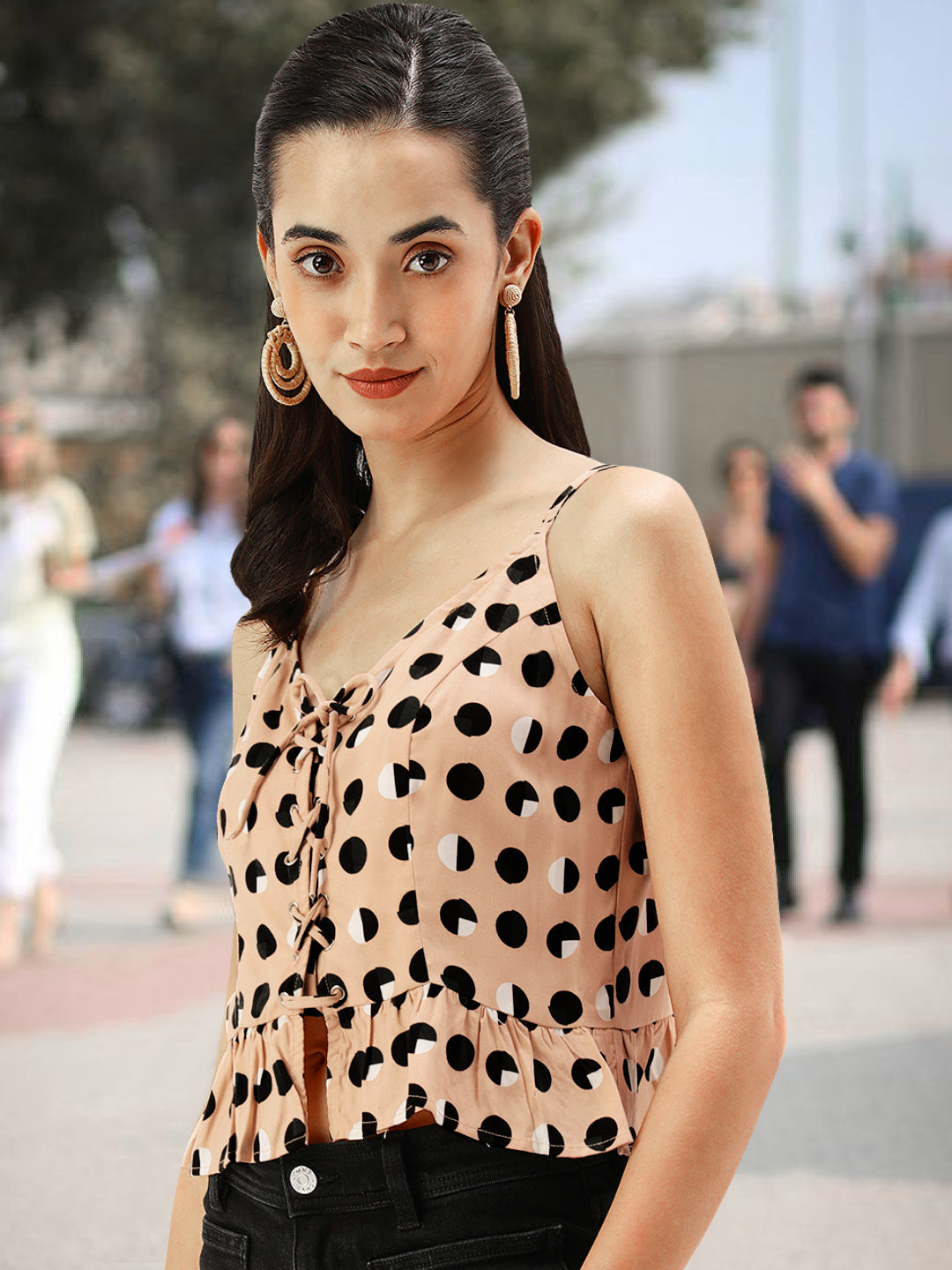 Women Peach Printed Rayon Crop Top