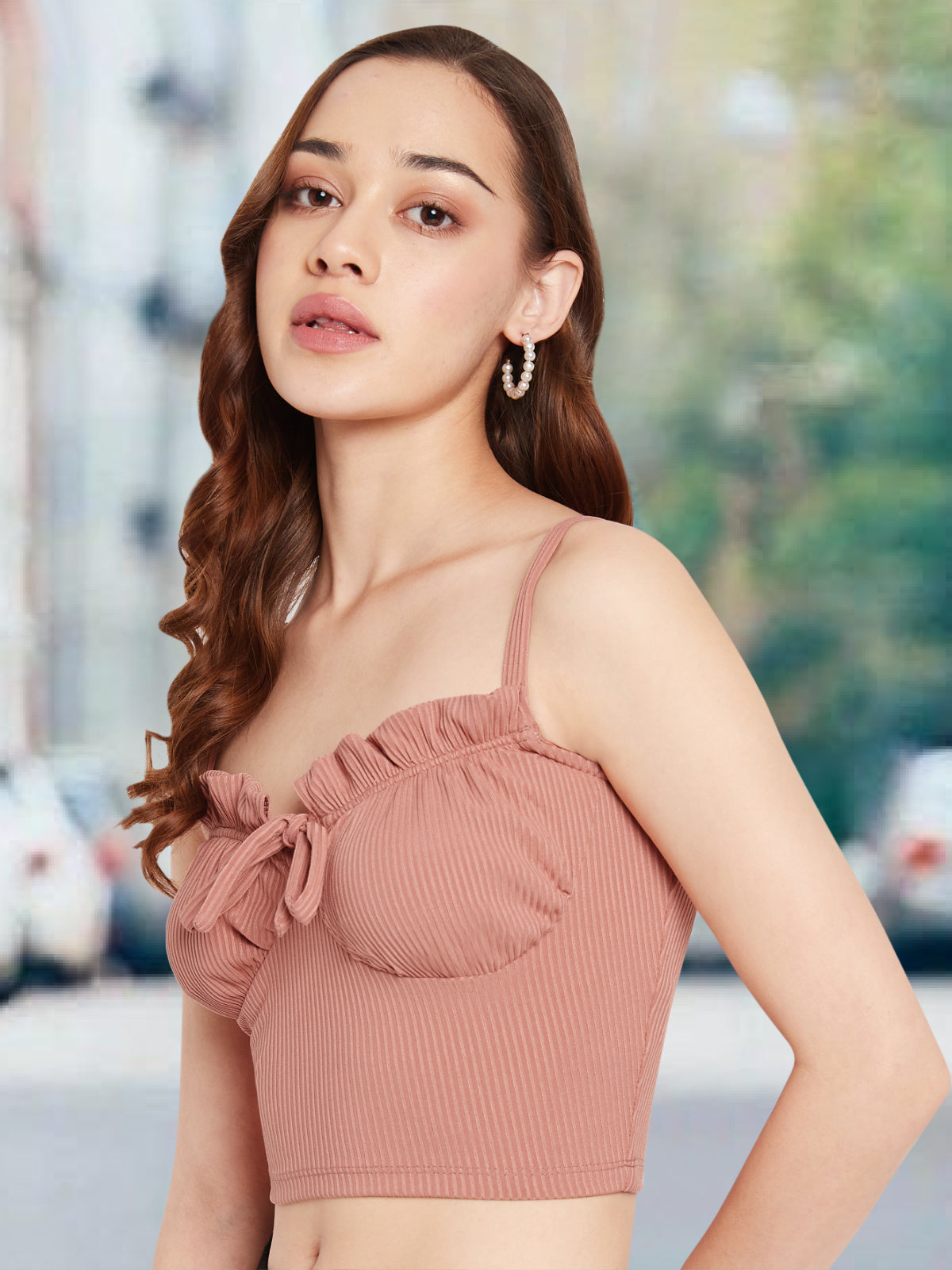 Women Pink Rib Crop Top