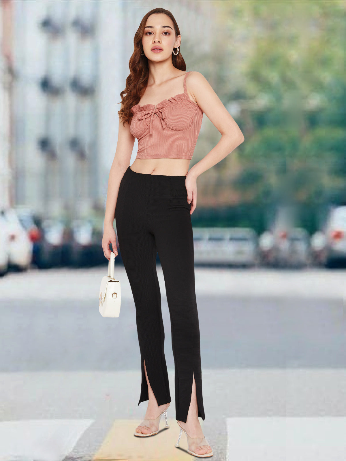 Women Pink Rib Crop Top