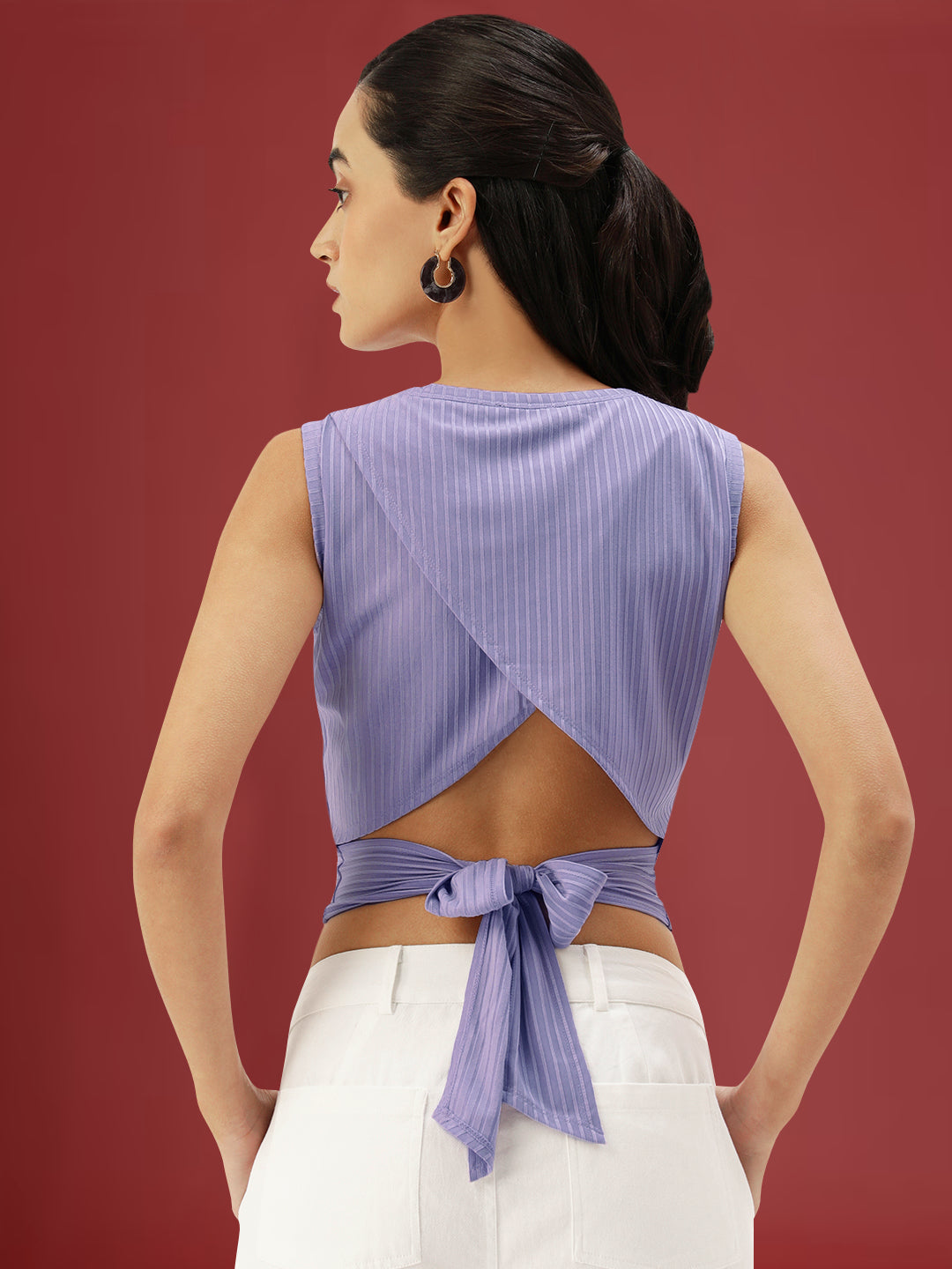 Women Purple Back Overlap Top