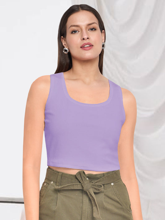 Women Purple U Neck Top