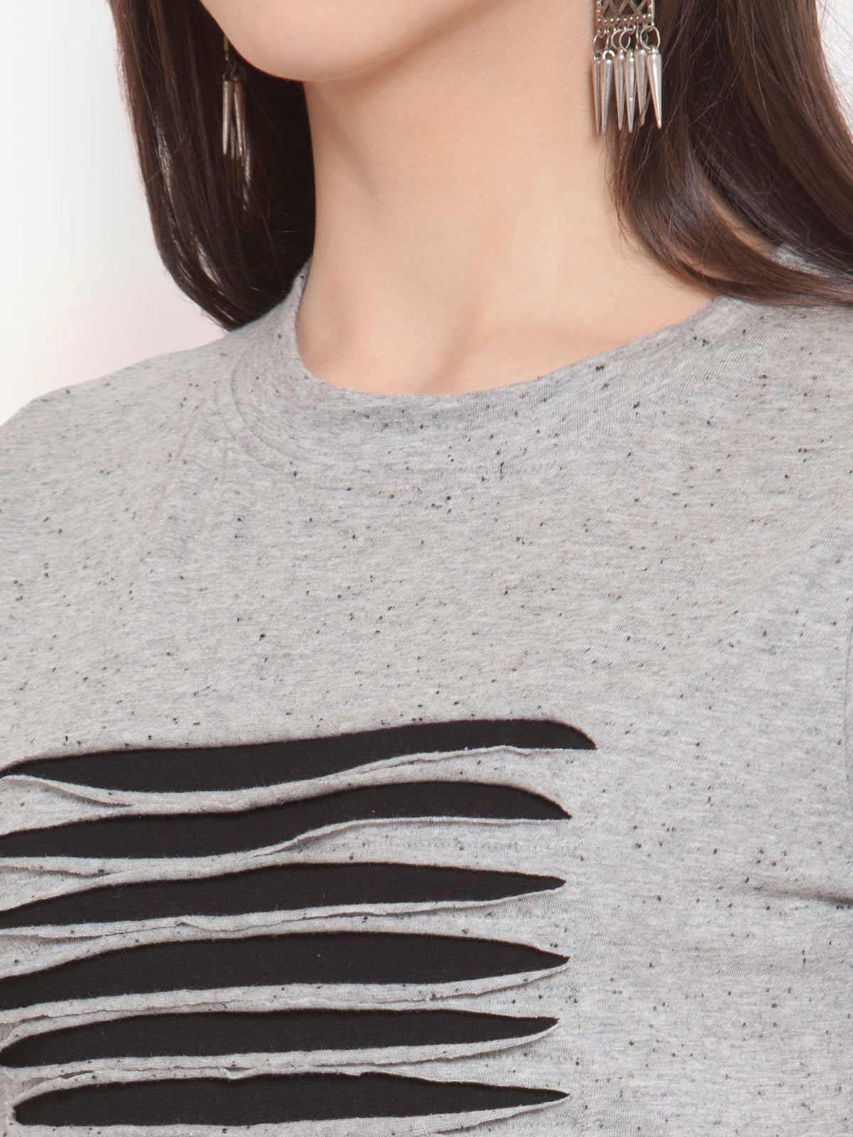 Women Grey Cutout T-shirt