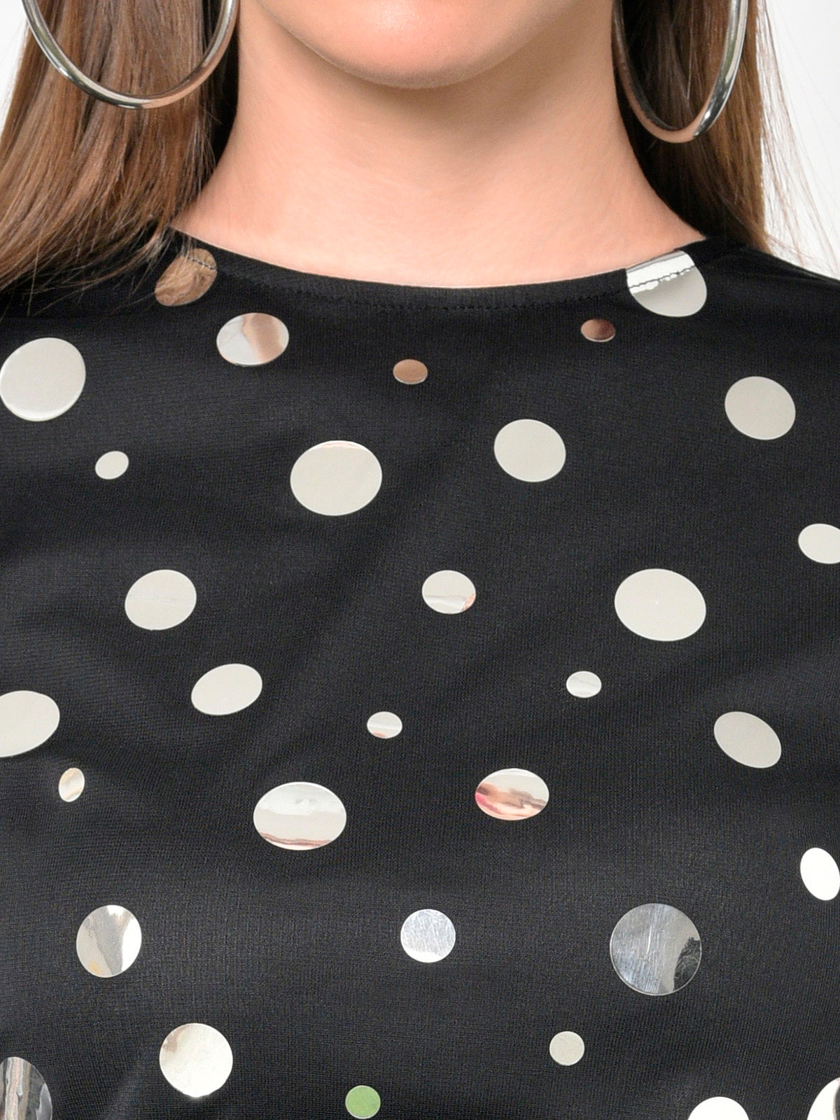 Women Black Silver Embellished Bodycon Dress