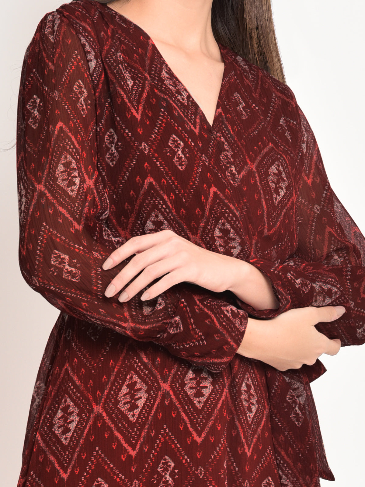 Women Red Printed Georgette Dress