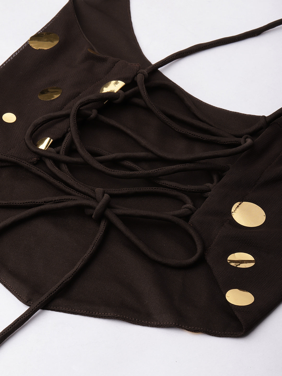 Women Brown Embellished Bare Back Top