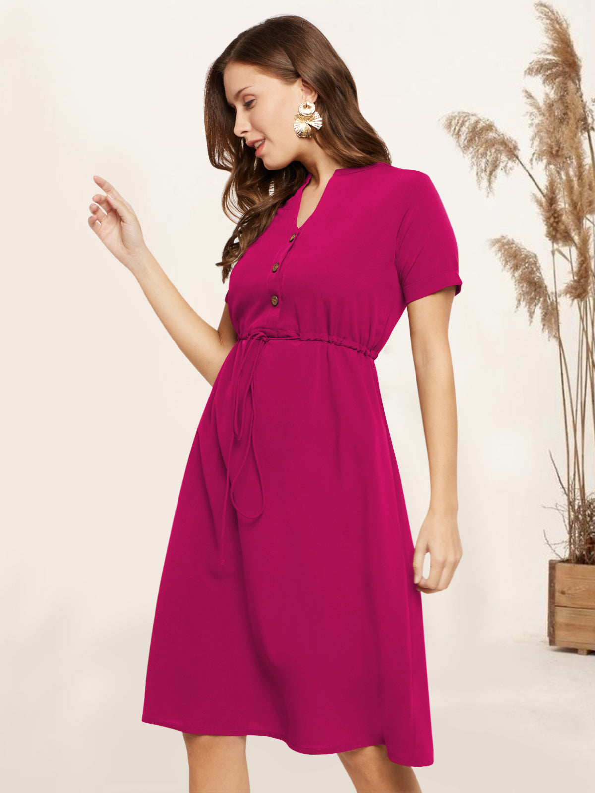 Women Pink Midi Shirt Dress