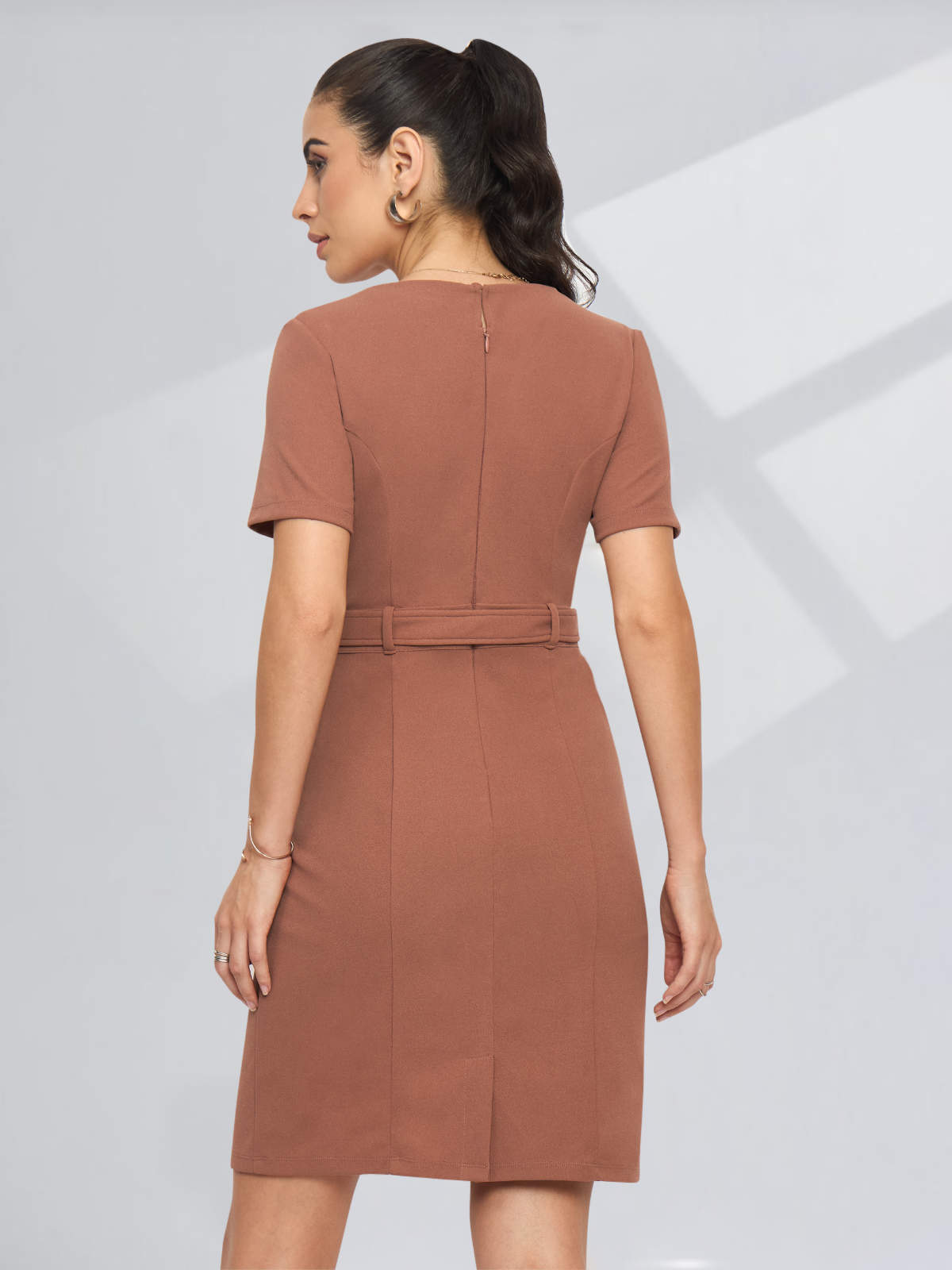 Women Pink Formal Dress with Belt