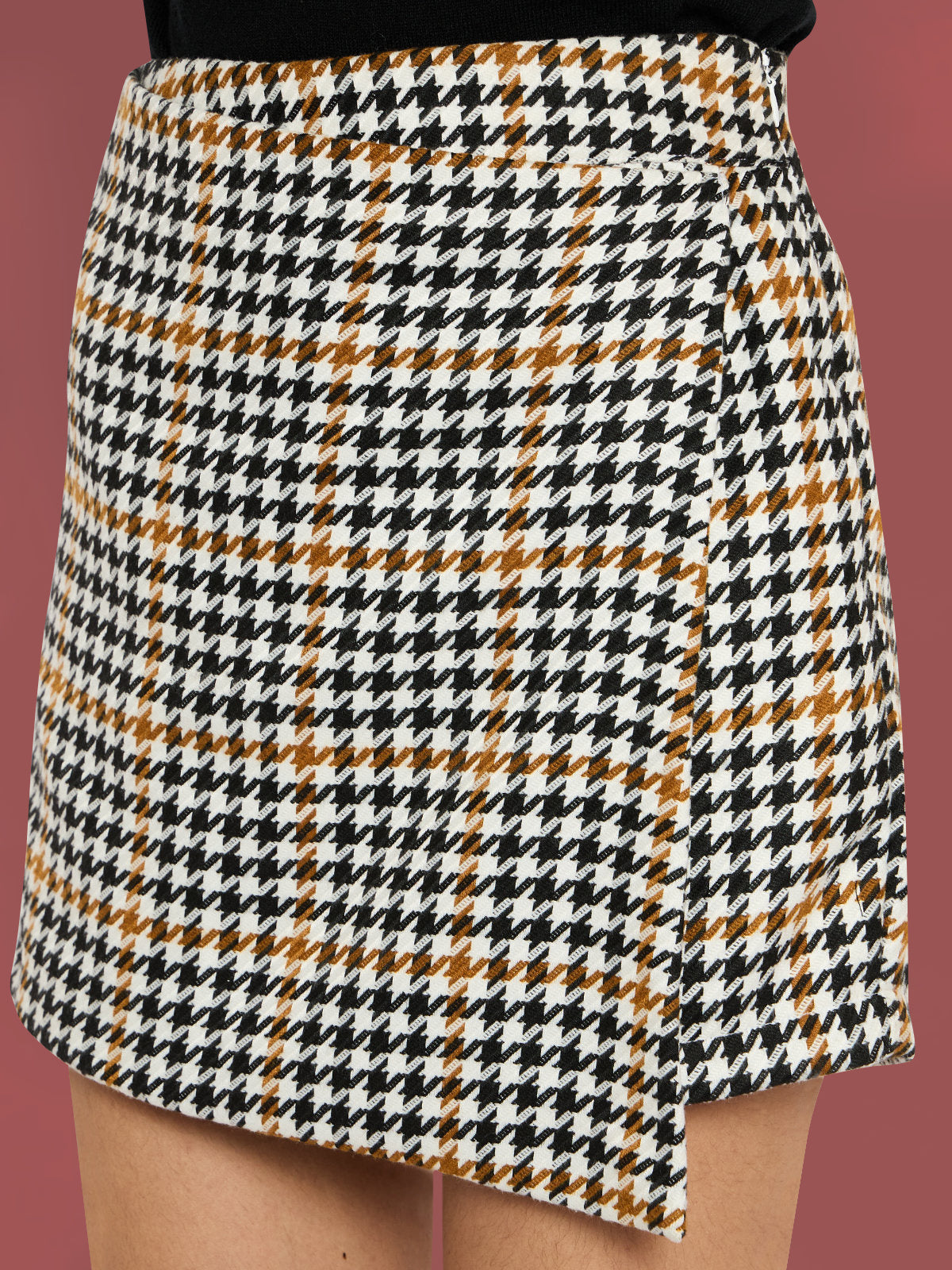 Women White Brown Pure Wool Mini Skort