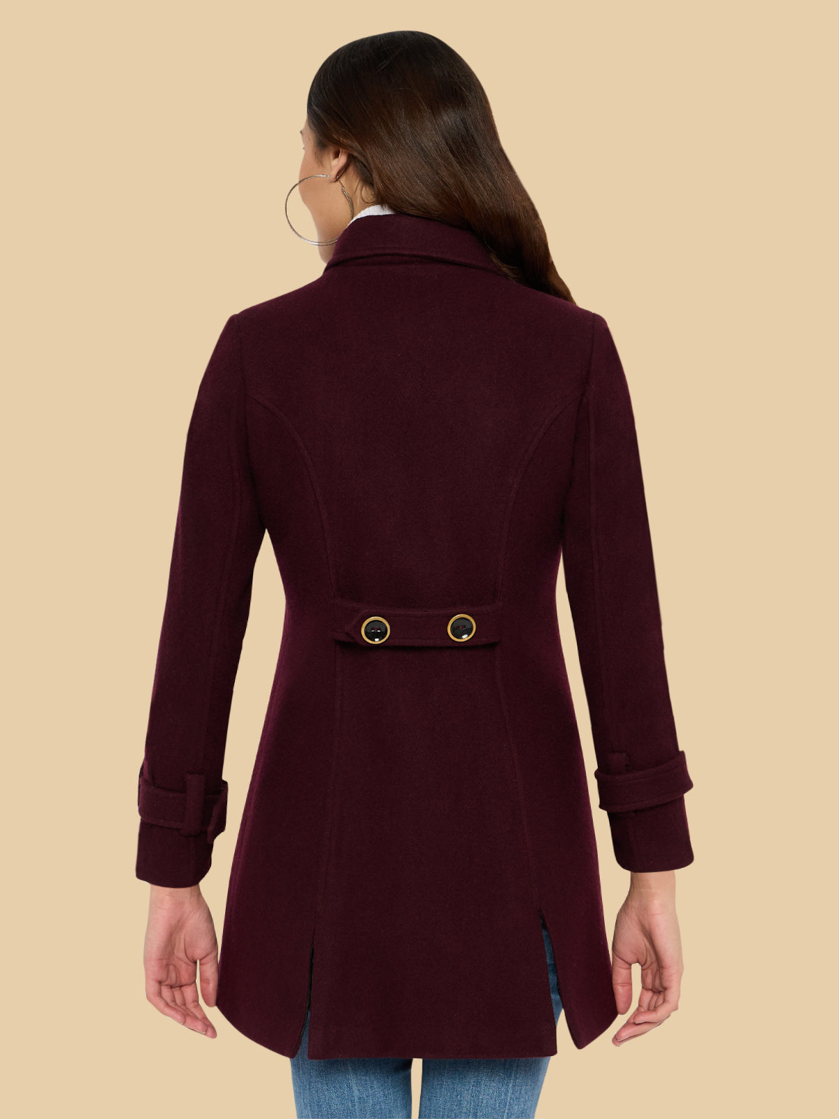 Women Maroon Double Breast Woolen Coat