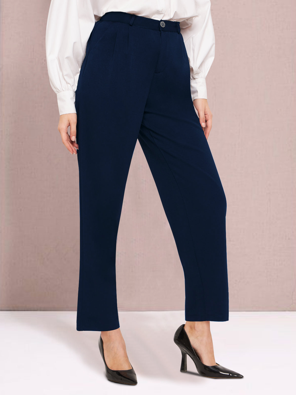 Women Blue Straight Fit Stretch Trouser