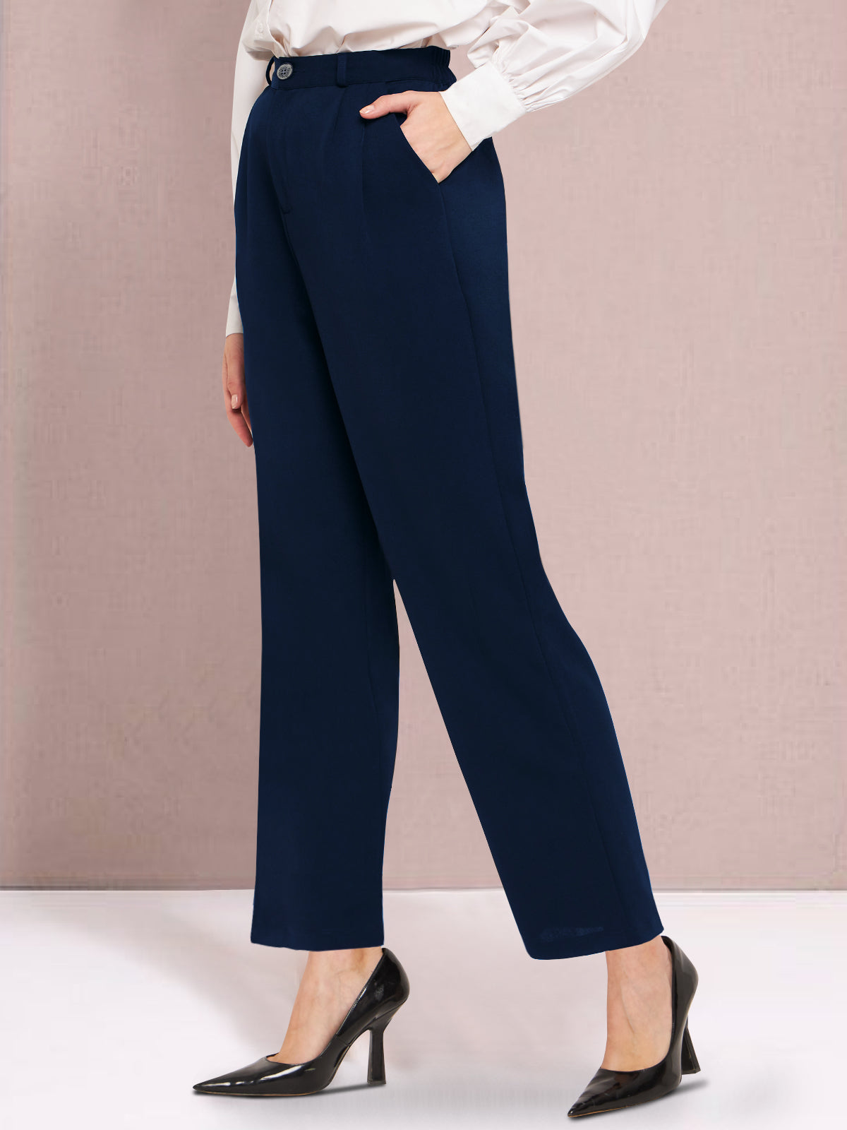 Women Blue Straight Fit Stretch Trouser