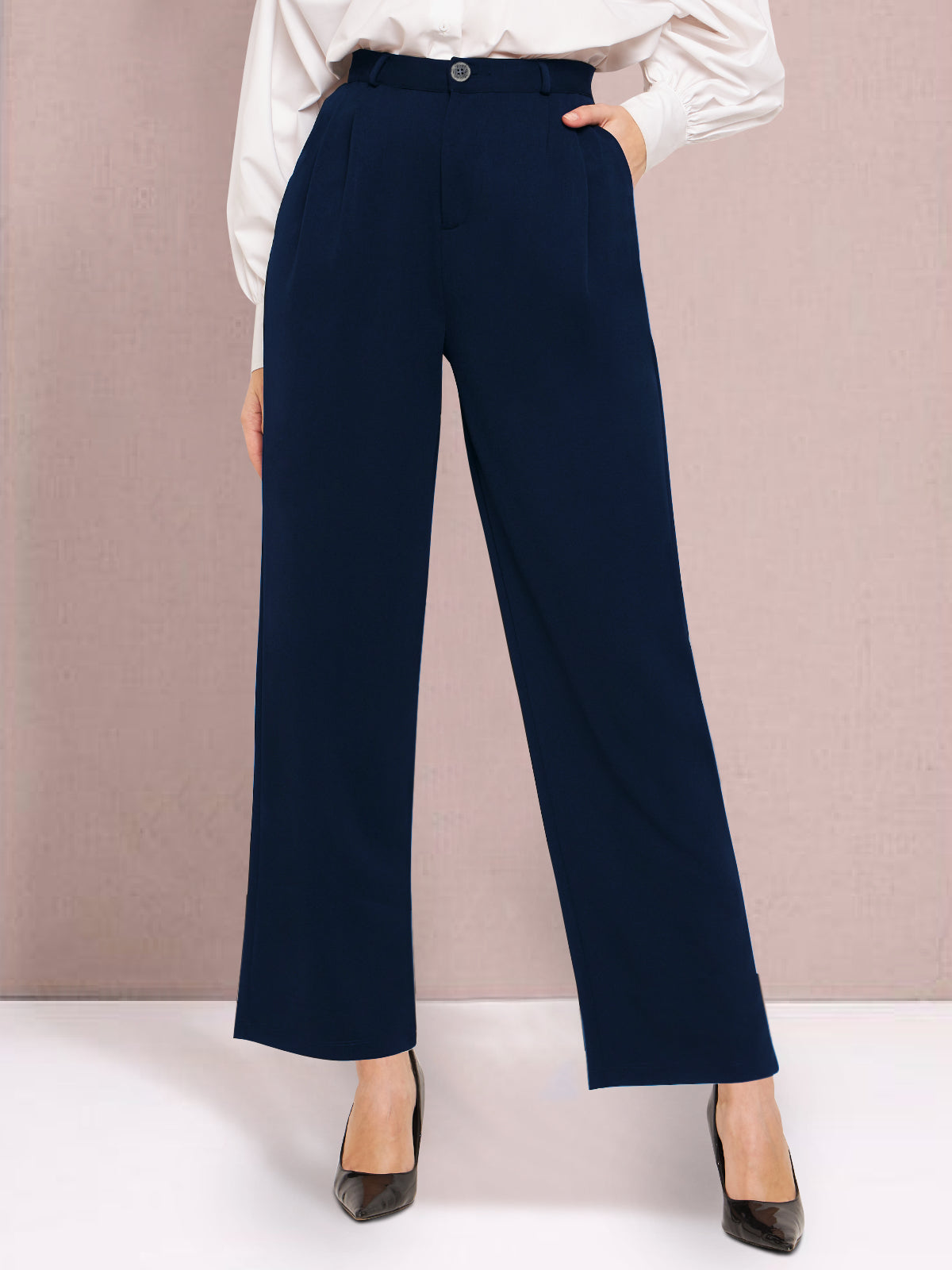 Women Blue Straight Fit Stretch Trouser