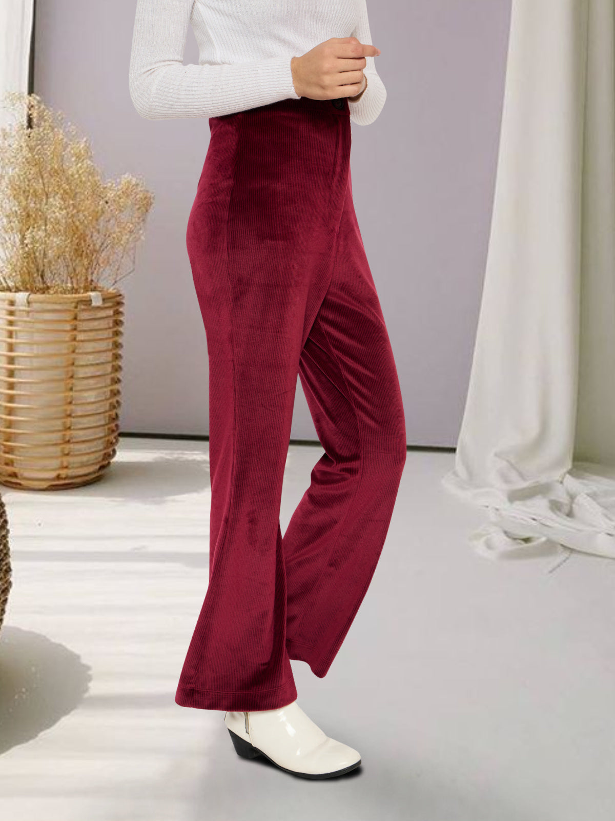 Women Maroon Velvet Corduroy Trouser